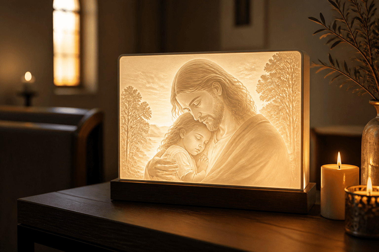 Quiet illuminated lithophane for reflection and sacred moments